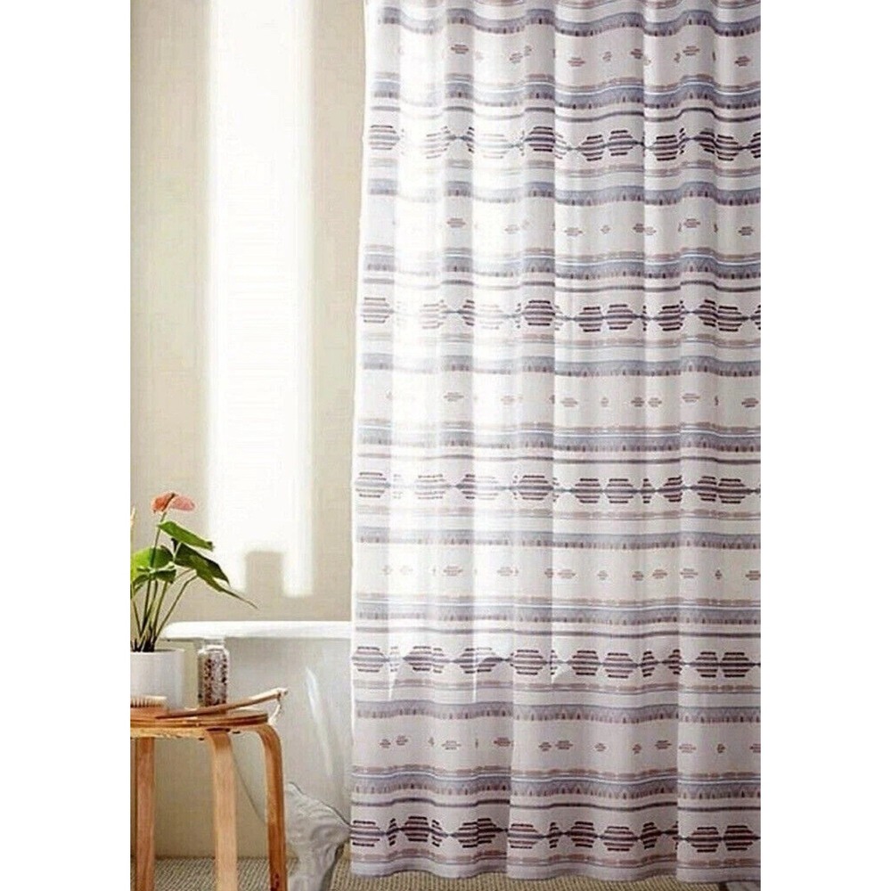 Sage White and Gray Striped Aztec Shower Curtain